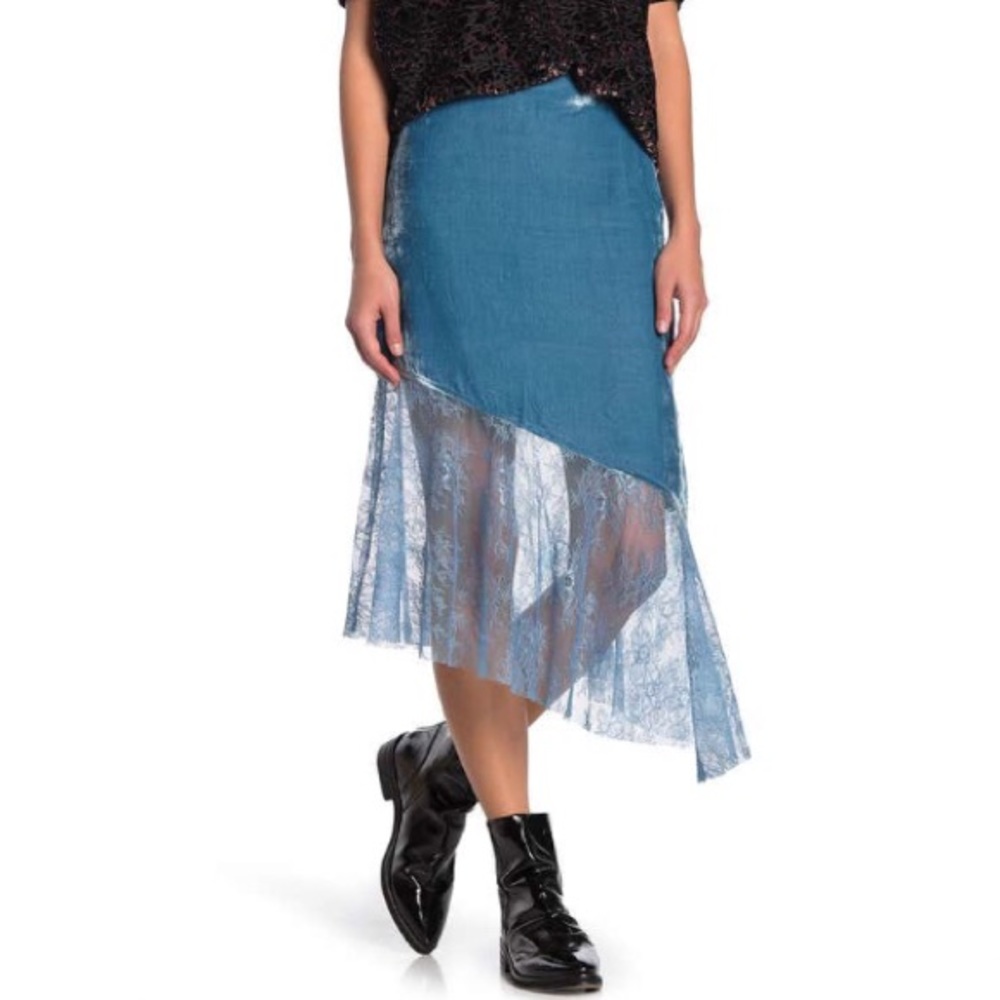 Free People Velvet & Lace Midi Skirt